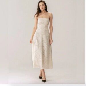 NWT RIHOAS Apricot Jacquard Corset Lace Up Back Slip Maxi Romantic Dress sz M